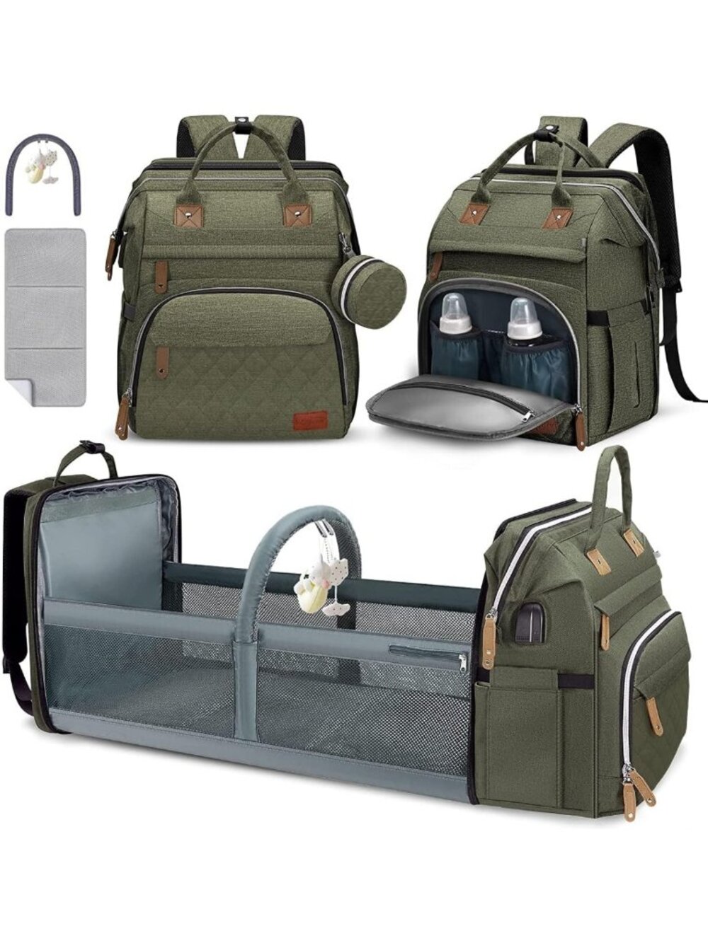Large Waterproof Diaper Bag Backpack with Changing Pad & USB Port